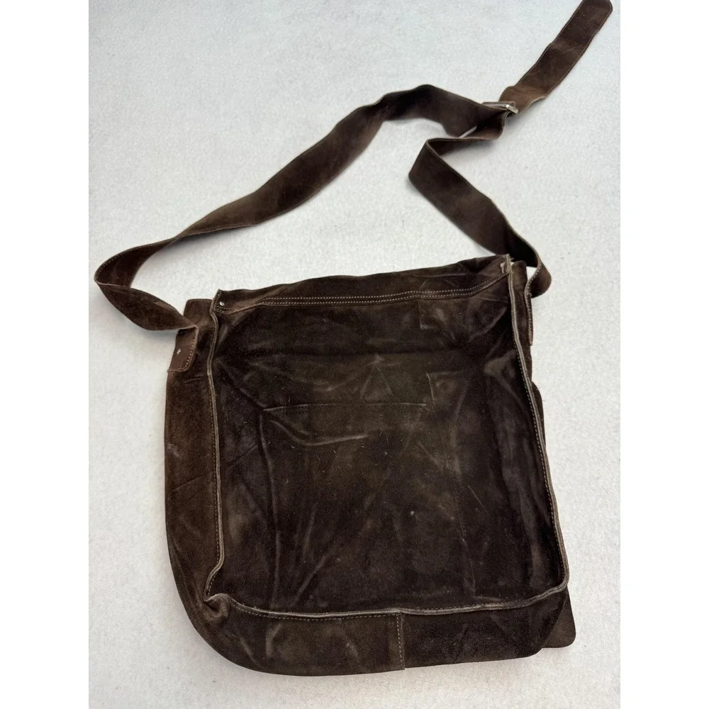 Banana Republic Messenger Bag Mens Large Brown Suede Leather Crossbody Shoulder